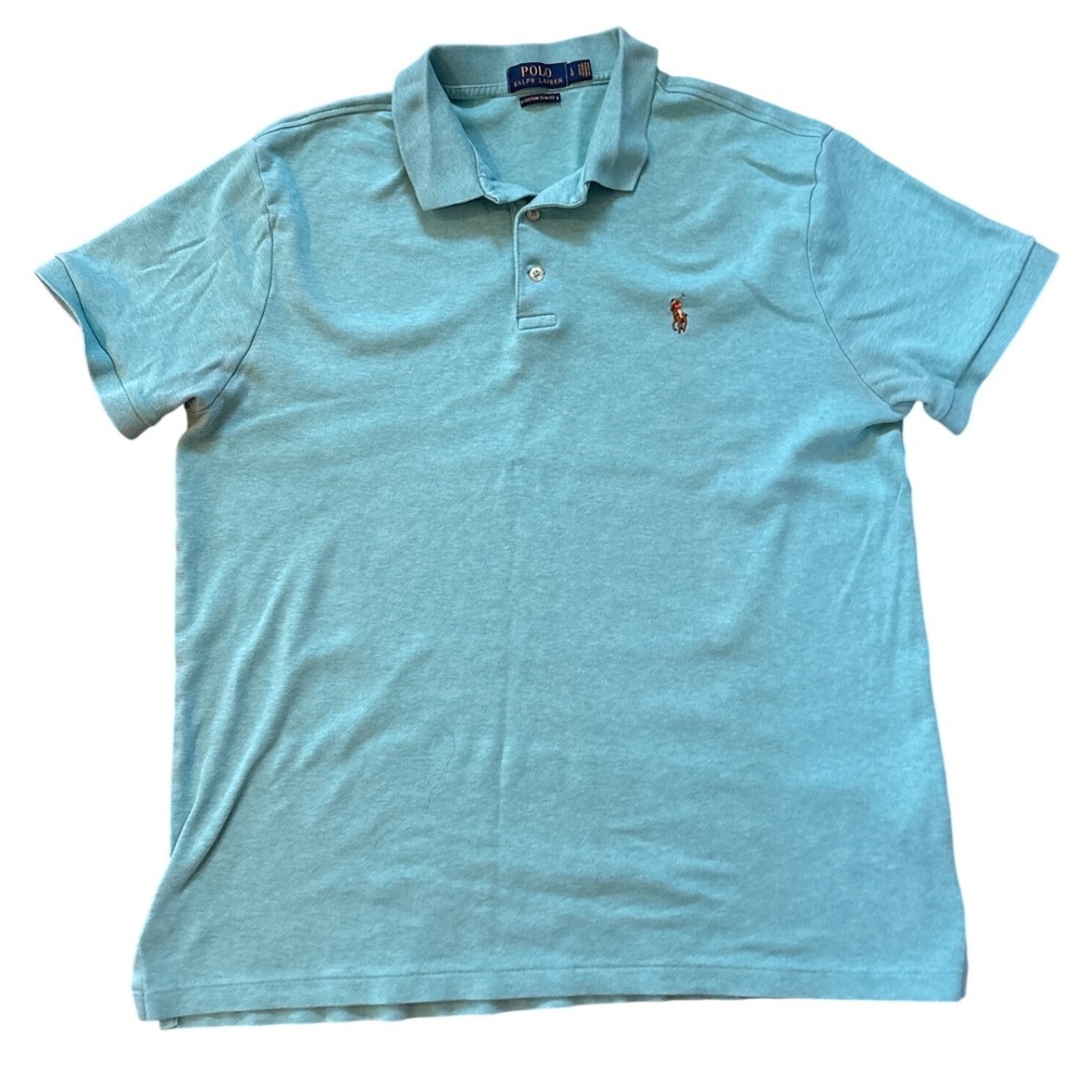 Polo Ralph Lauren‎ Polo Shirt Mens Teal Custom Slim Fit SIZE L
